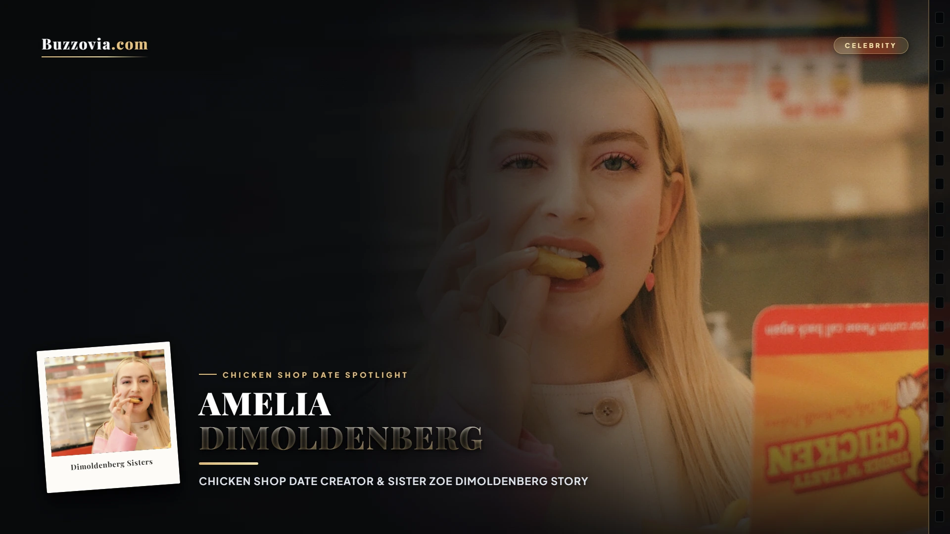 Amelia Dimoldenberg posing at a premiere, exploring her sister Zoe and family background.