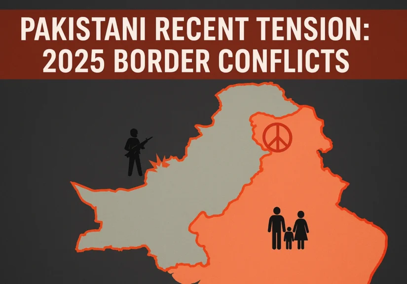 Pakistani recent tension map showing India and Afghanistan border conflicts with military zones highlighted in red