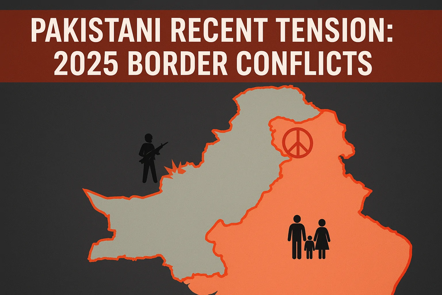 Pakistani recent tension map showing India and Afghanistan border conflicts with military zones highlighted in red