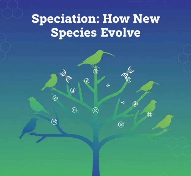 Speciation illustration showing how populations diverge into new species through prezygotic and postzygotic barriers