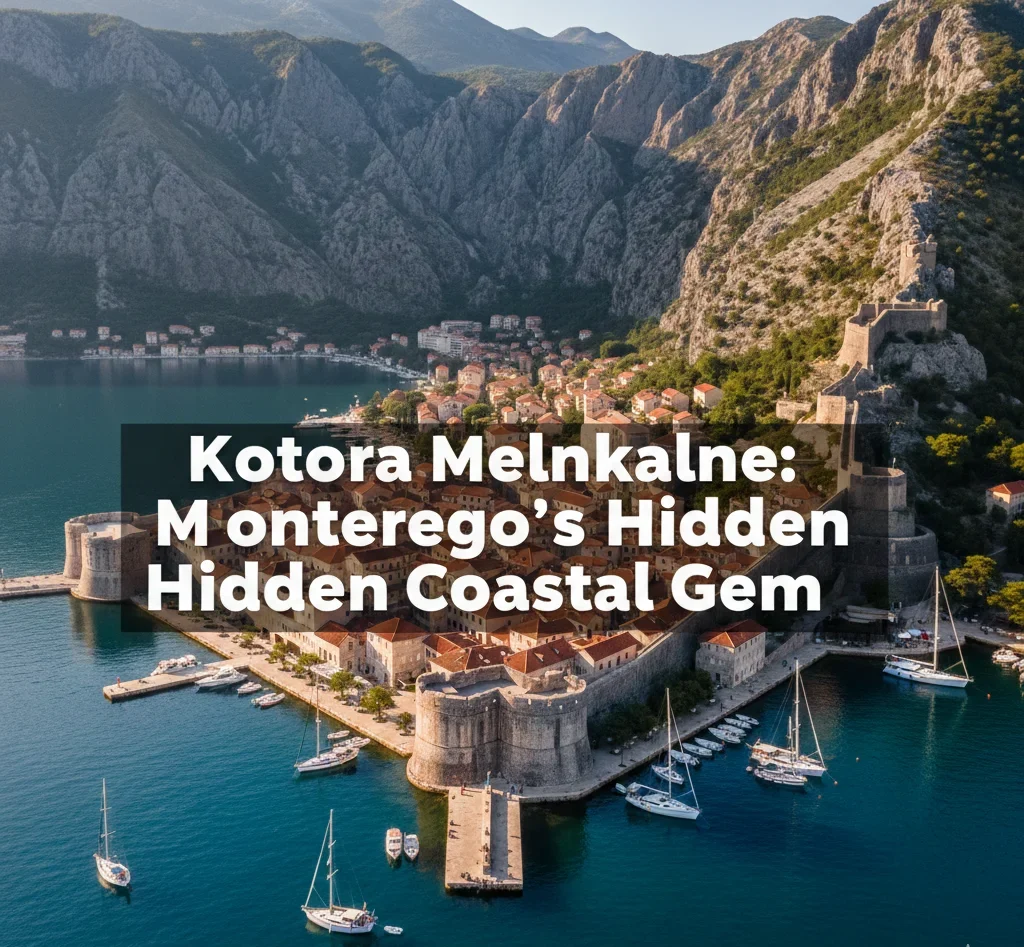 Kotora Melnkalne medieval town nestled in Bay of Kotor with dramatic limestone cliffs and historic fortification walls