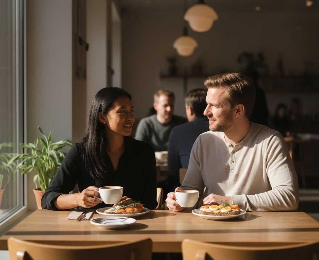 Bjudlunch Swedish lunch tradition with colleagues sharing meal at casual restaurant building workplace connections