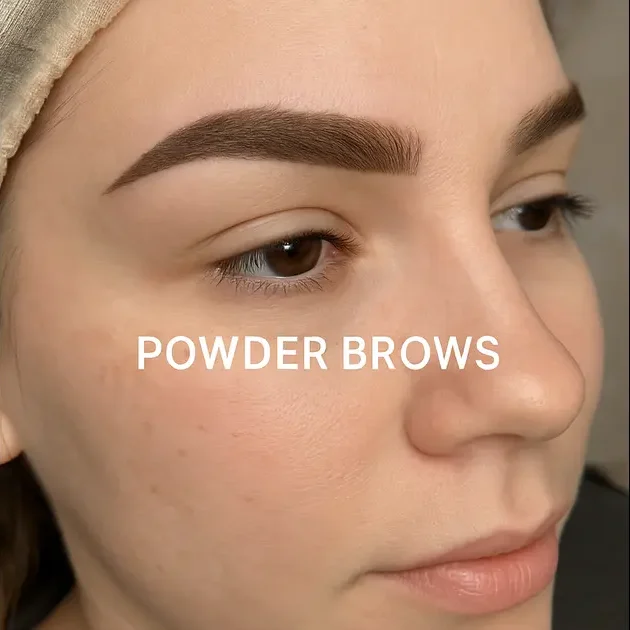 Side-by-side comparison of powder brows and microblading, showcasing the different techniques and results.