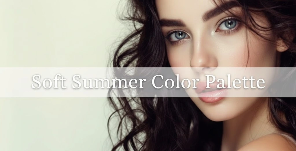 Soft summer color palette featuring muted cool tones including dusty rose, sage green, slate blue and soft grey swatches