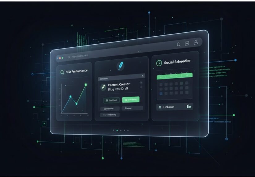 Increditools dashboard interface showing various digital marketing tools and growth metrics on a stylized screen