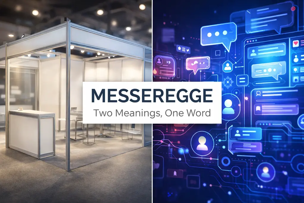 Messeregge exhibition booth edge systems and digital messaging platform concept side-by-side comparison visual