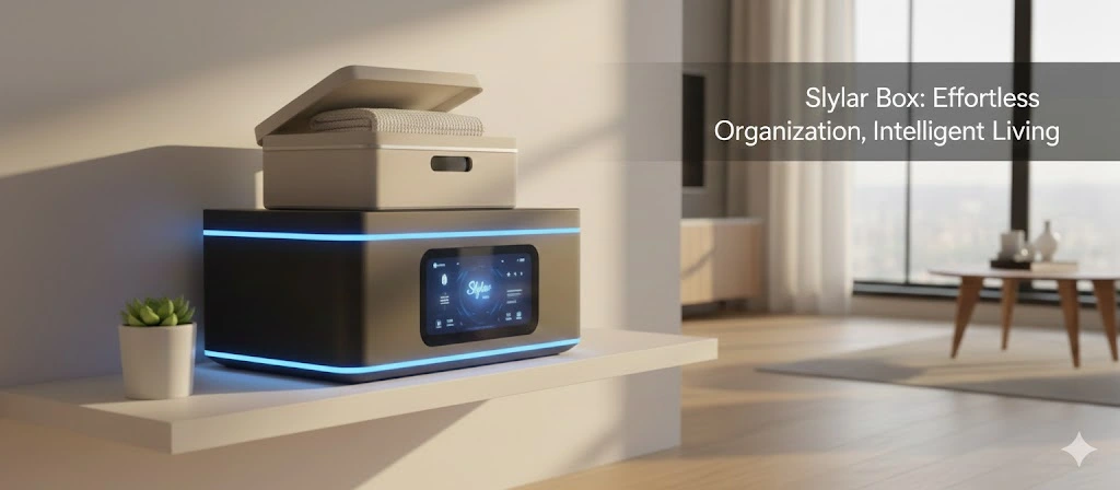 Slylar box minimalist storage containers stacked on shelf showcasing clean modern home organization design