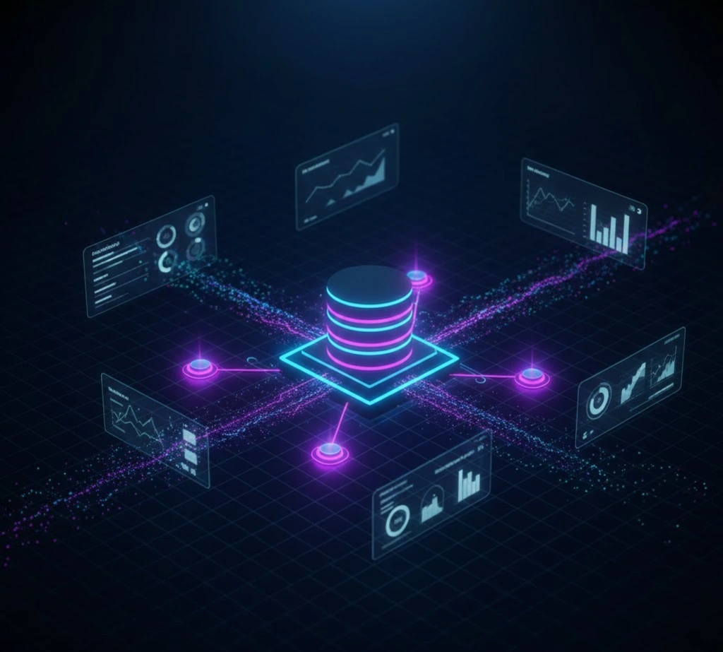 Sruffer db database management system visualization showing real-time data processing and distributed architecture