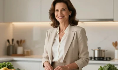 Kate Connelly television host and former model in a modern kitchen setting editorial portrait